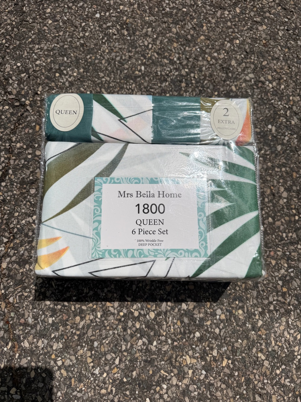 1800 Queen 6-Piece Sheet Set in Green and White